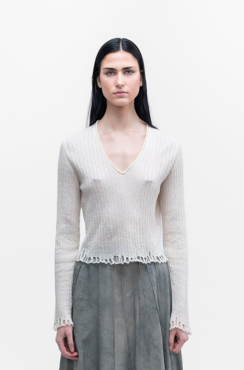 FRAYED CROP TOP OFF WHITE