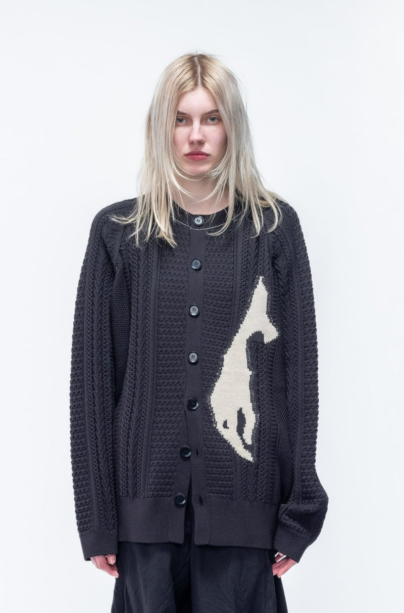 Crewneck Cable Knit Hand Cardigan