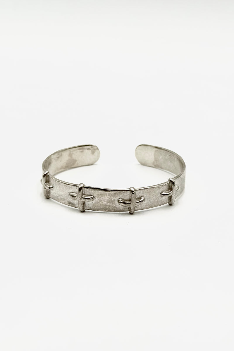 Silver Stitched Cross Bracelet