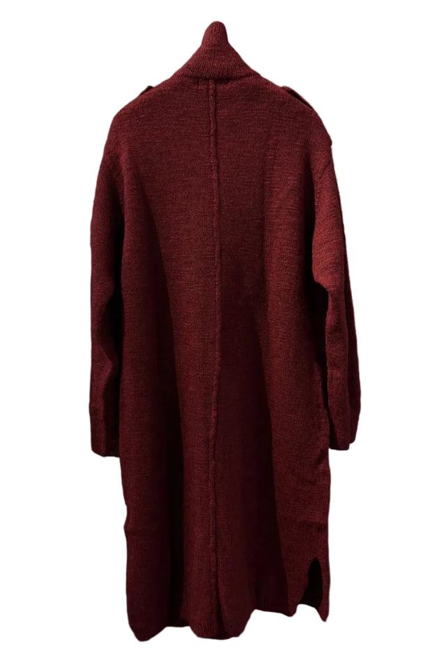 High Neck Long Cardigan Red