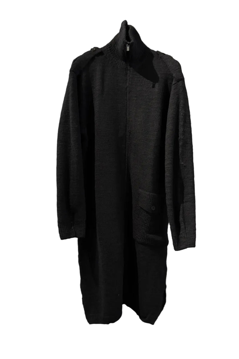 High Neck Long Cardigan Black