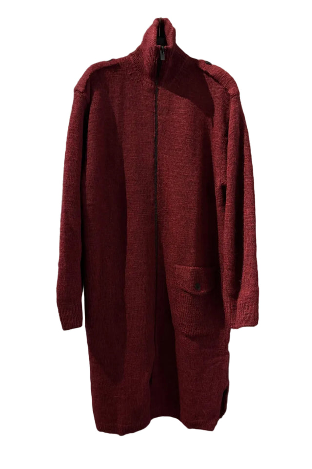 High Neck Long Cardigan Red