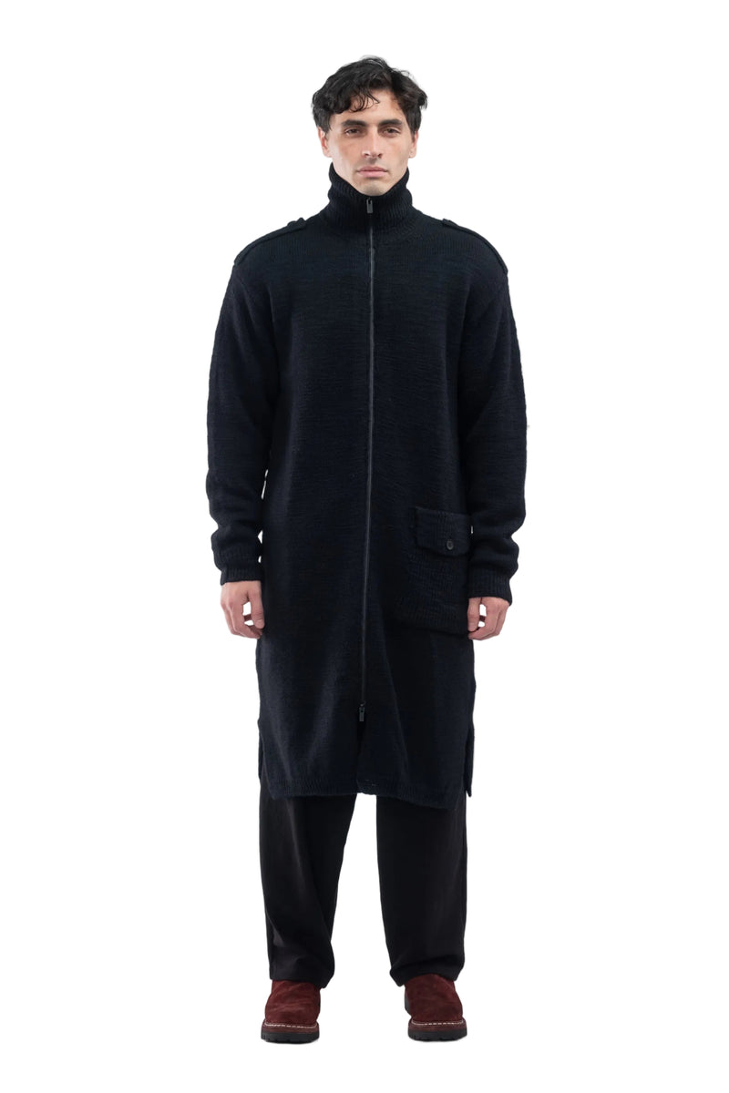 High Neck Long Cardigan Black