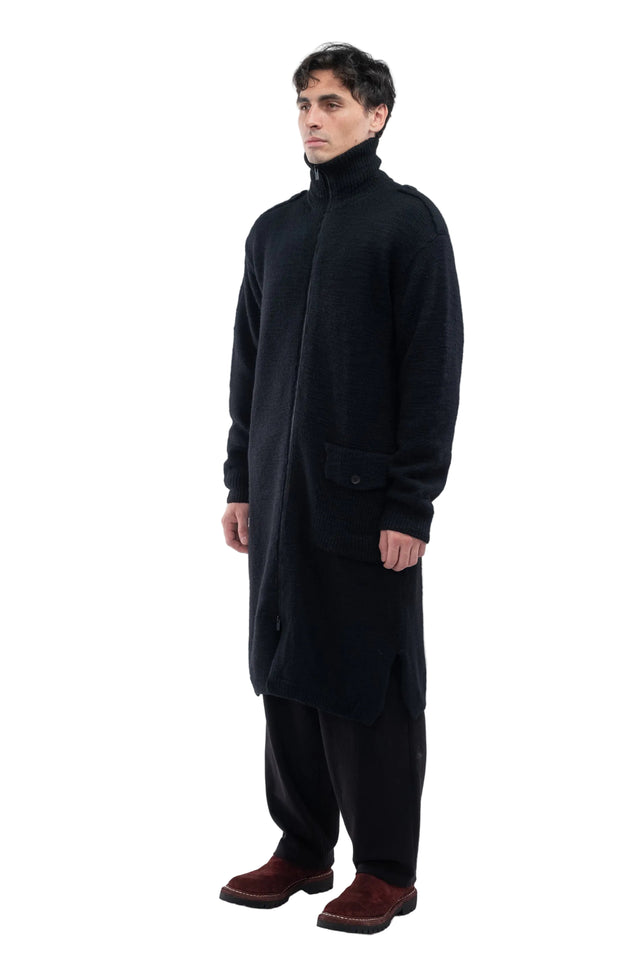High Neck Long Cardigan Black