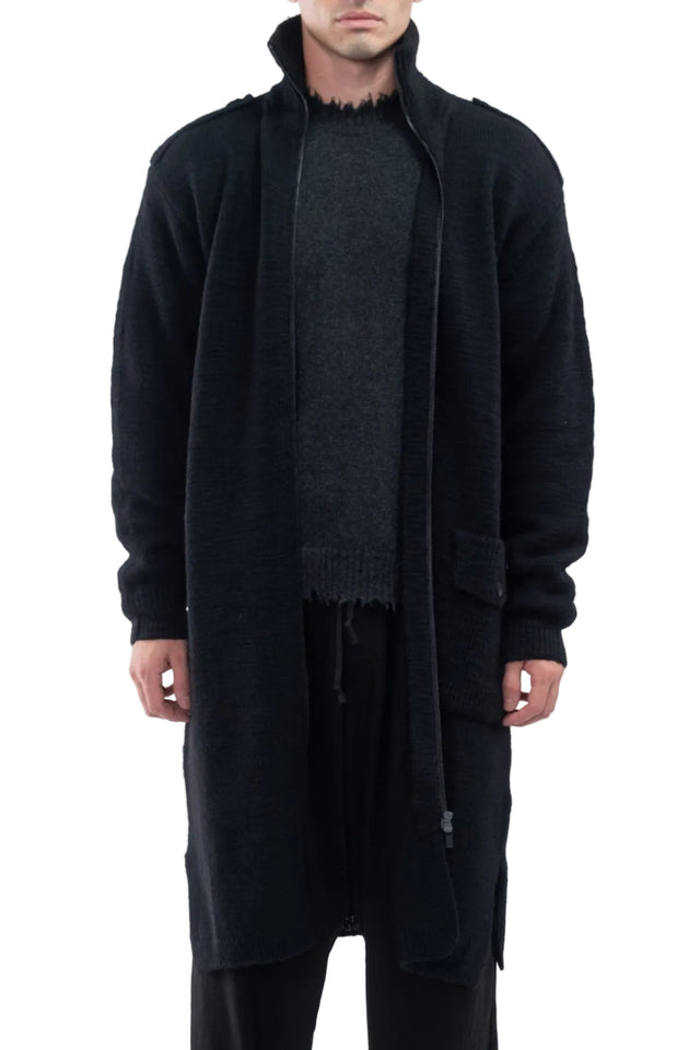 High Neck Long Cardigan Black