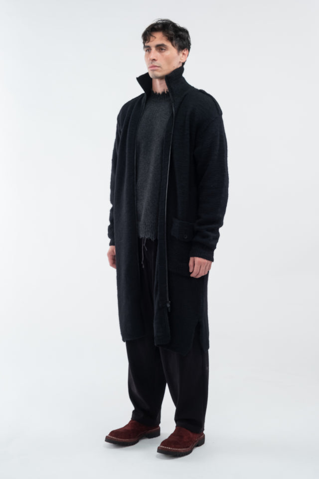 High Neck Long Cardigan Black