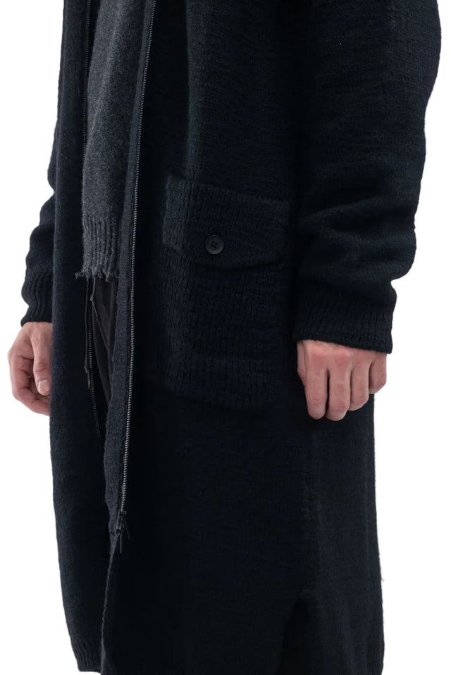 High Neck Long Cardigan Black