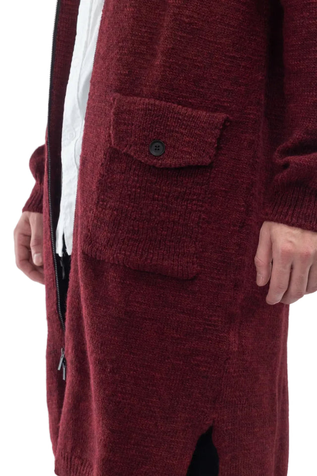 High Neck Long Cardigan Red
