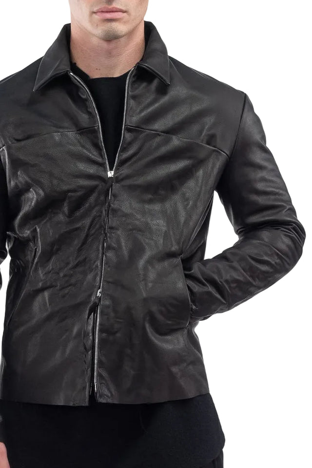 Zipped Leather Trucker Jacket