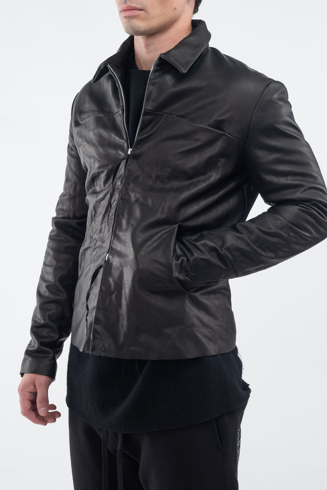 Zipped Leather Trucker Jacket