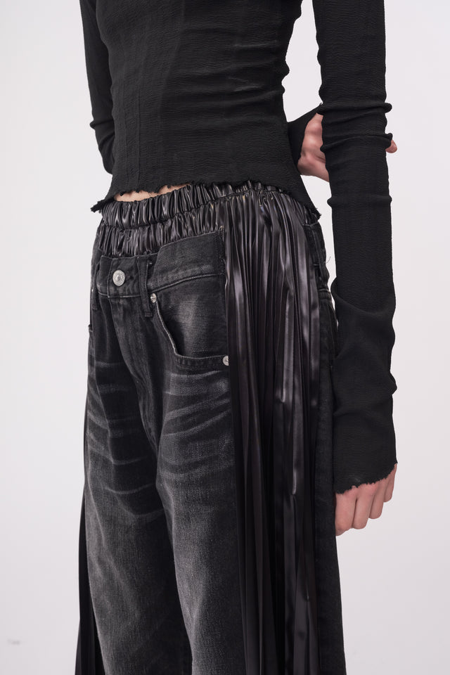 SIDE PLEATED DENIM