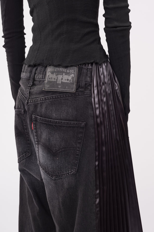 SIDE PLEATED DENIM