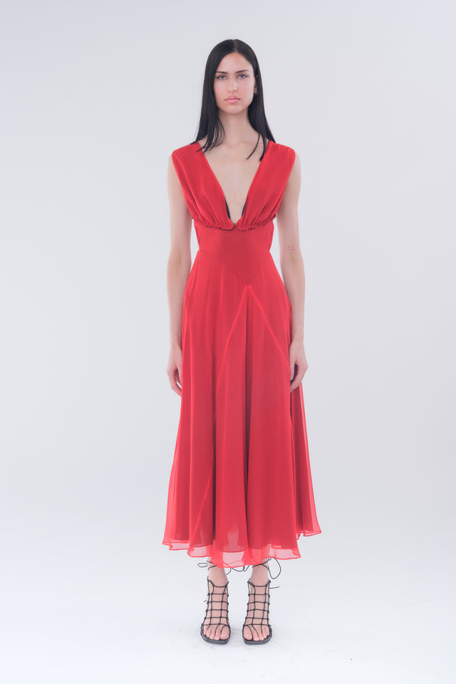 Gather Detail Dress In Red