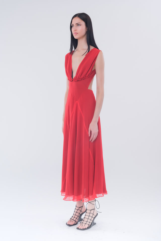 Gather Detail Dress In Red