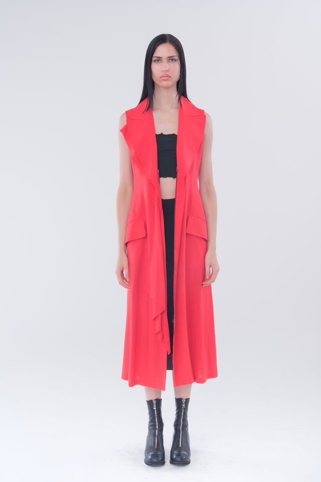 Front Drape Sleeveless Dress In Red