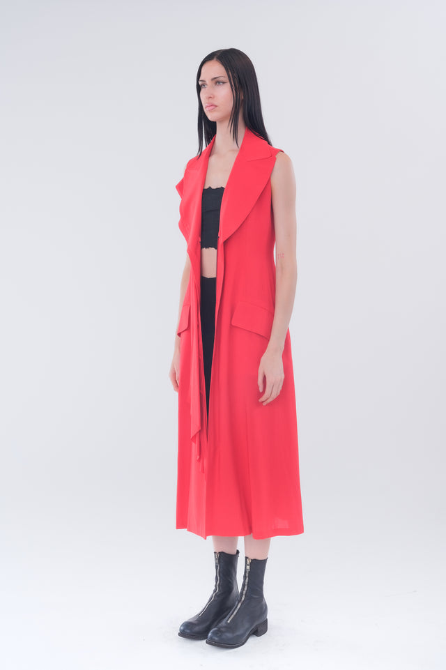 Front Drape Sleeveless Dress In Red