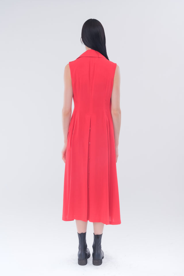 Front Drape Sleeveless Dress In Red
