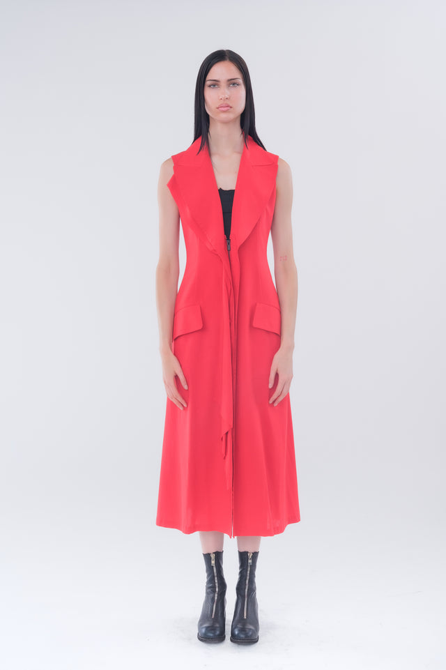 Front Drape Sleeveless Dress In Red