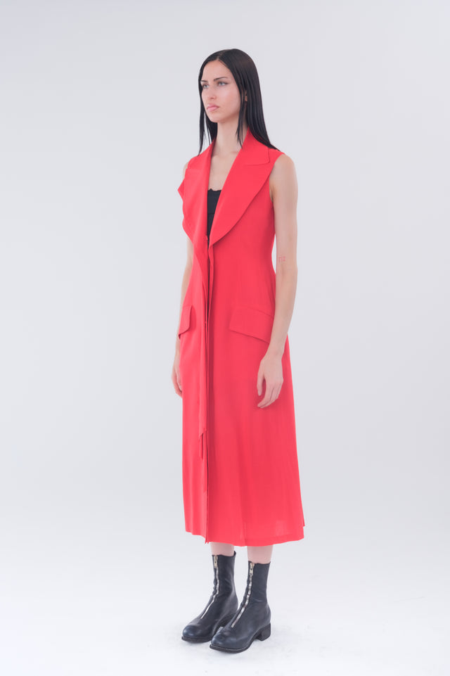 Front Drape Sleeveless Dress In Red