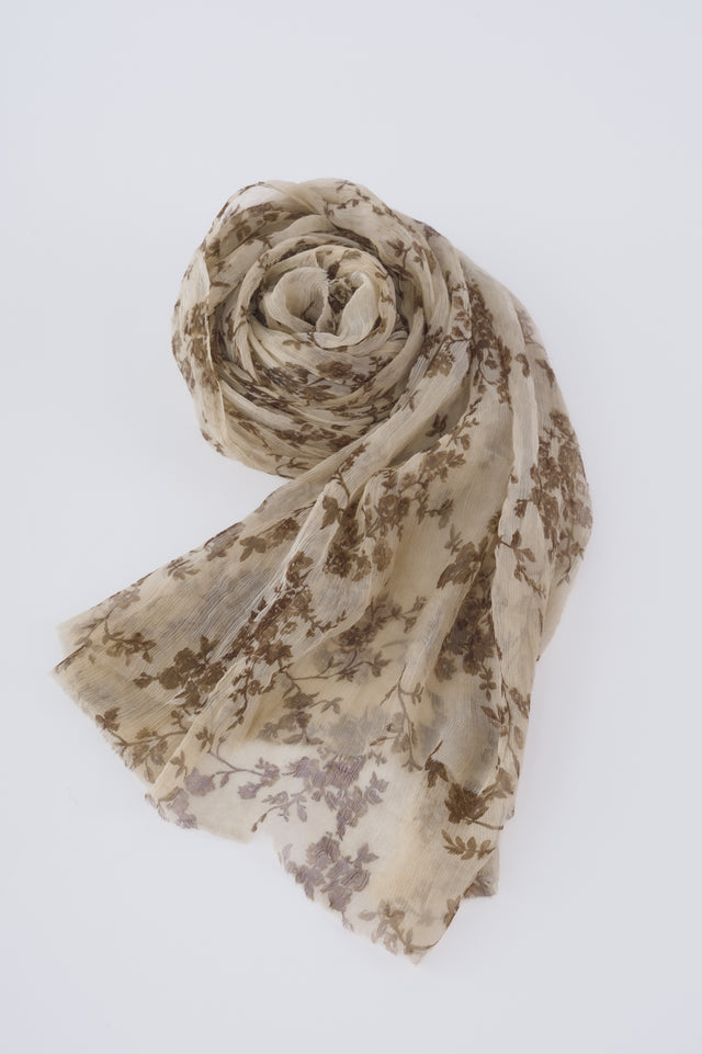 White + Brown Floral Scarf