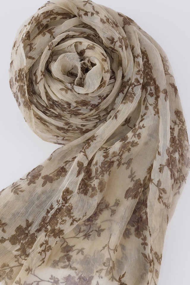 White + Brown Floral Scarf