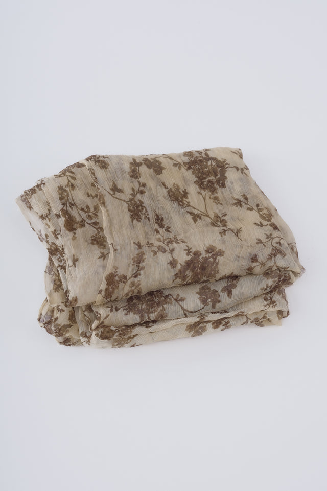 White + Brown Floral Scarf