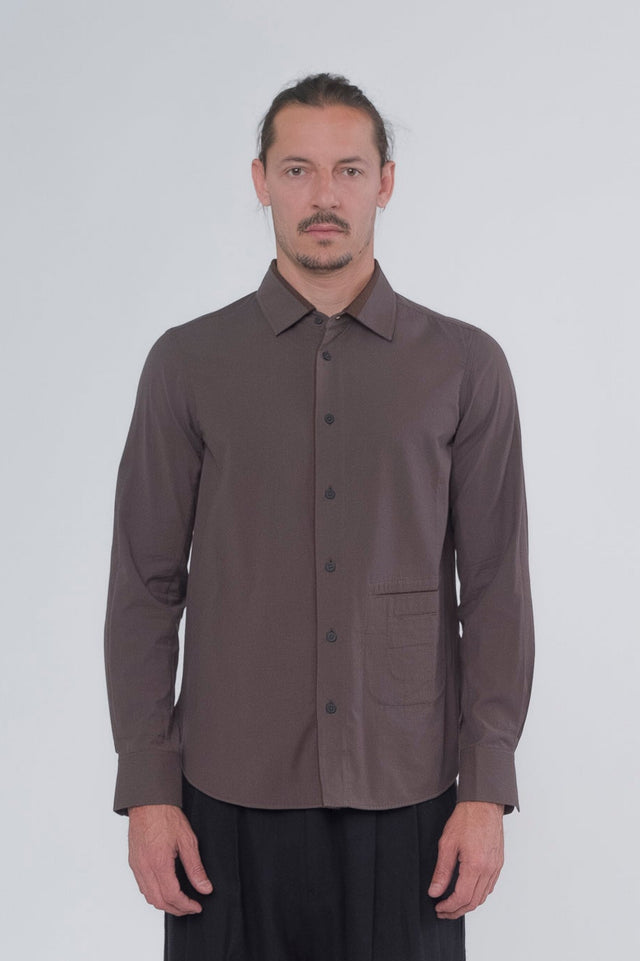 Brown Spread Collar Wool Shirt