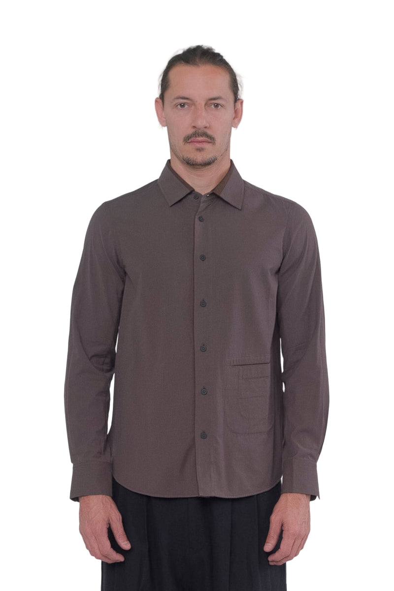 Brown Spread Collar Wool Shirt
