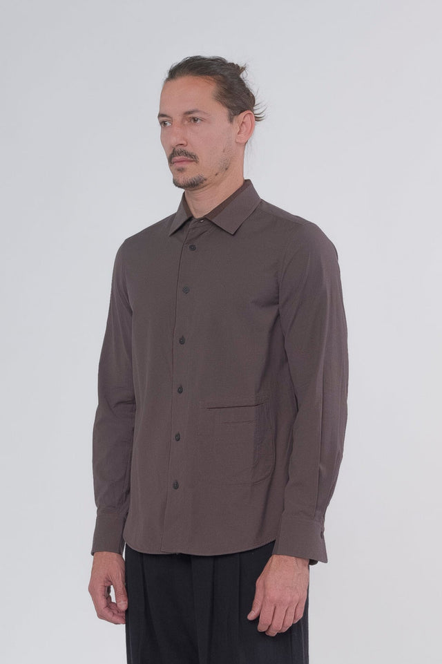 Brown Spread Collar Wool Shirt