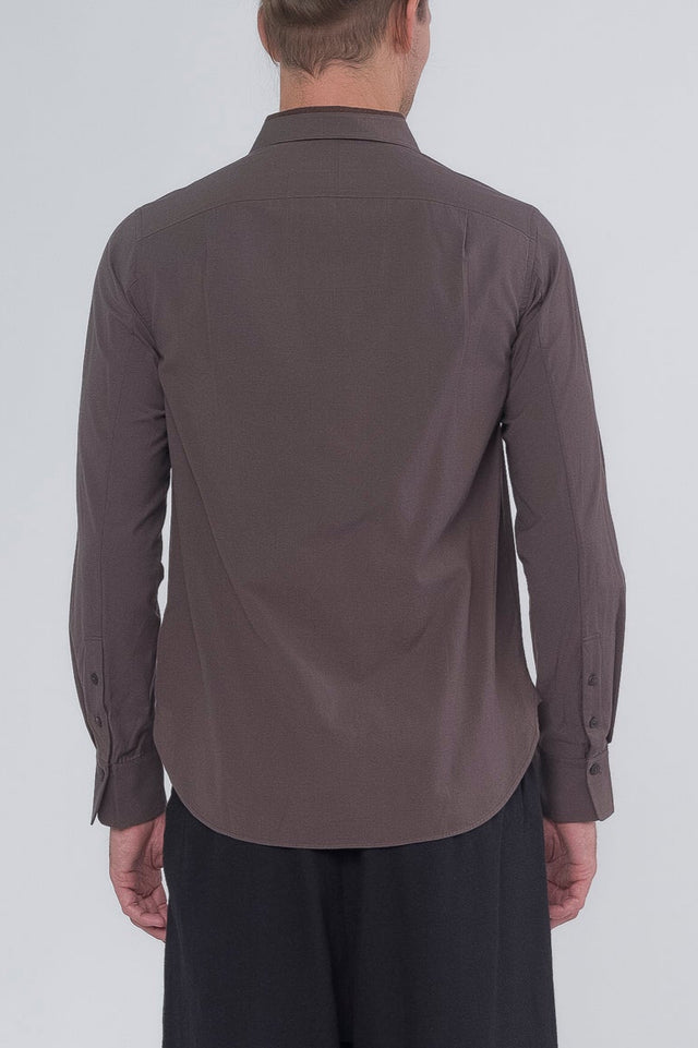 Brown Spread Collar Wool Shirt