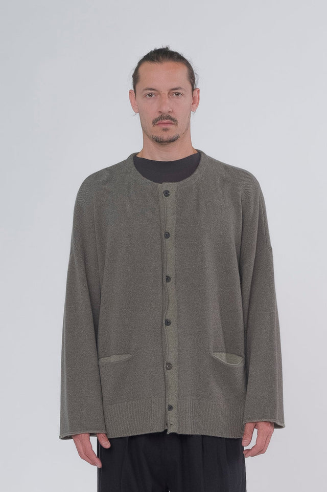Grey Crew Neck Cardigan