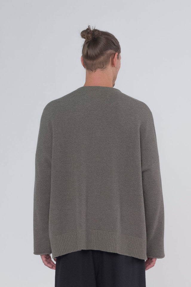 Grey Crew Neck Cardigan