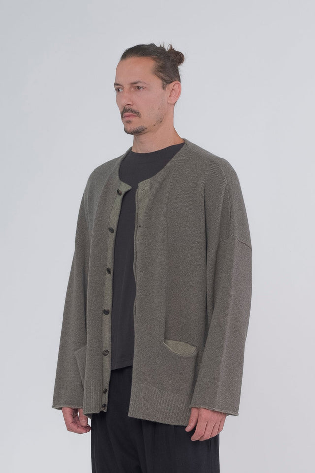 Grey Crew Neck Cardigan