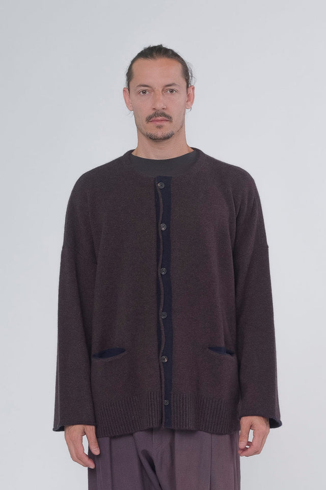 Brown Crew Neck Cardigan