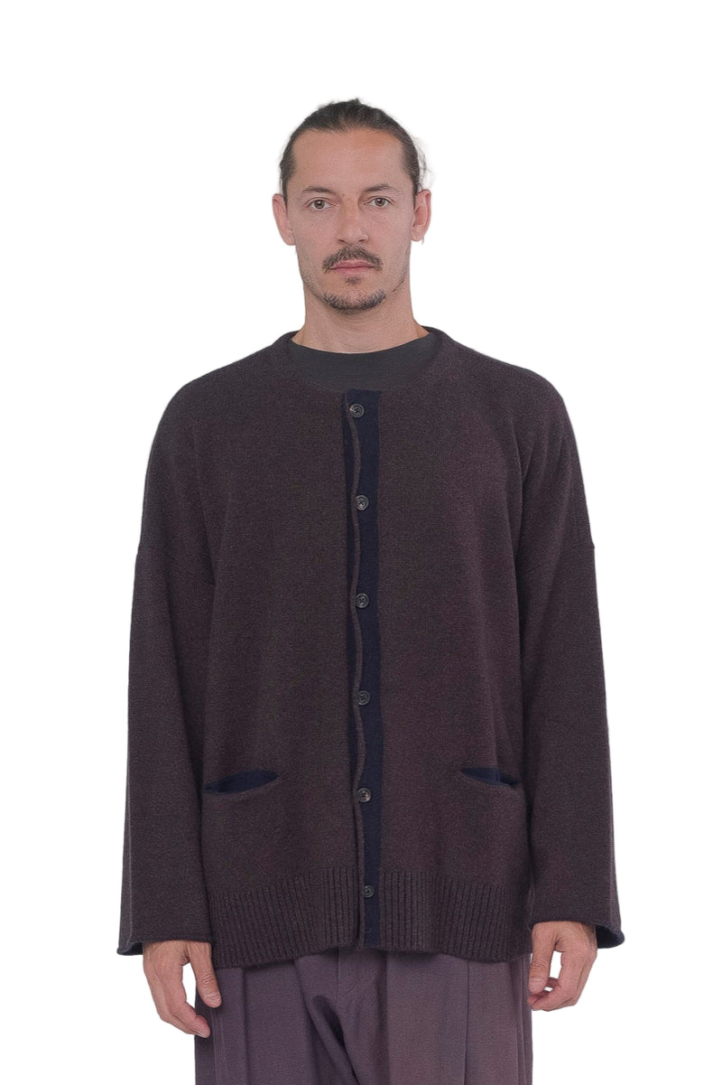 Brown Crew Neck Cardigan