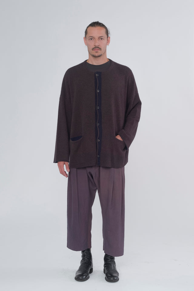 Brown Crew Neck Cardigan