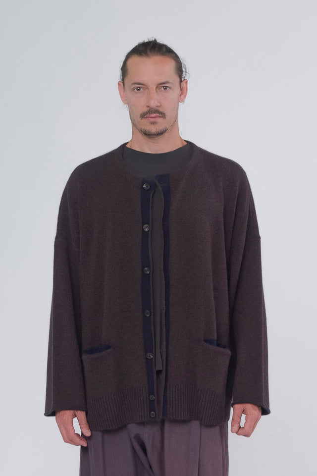 Brown Crew Neck Cardigan