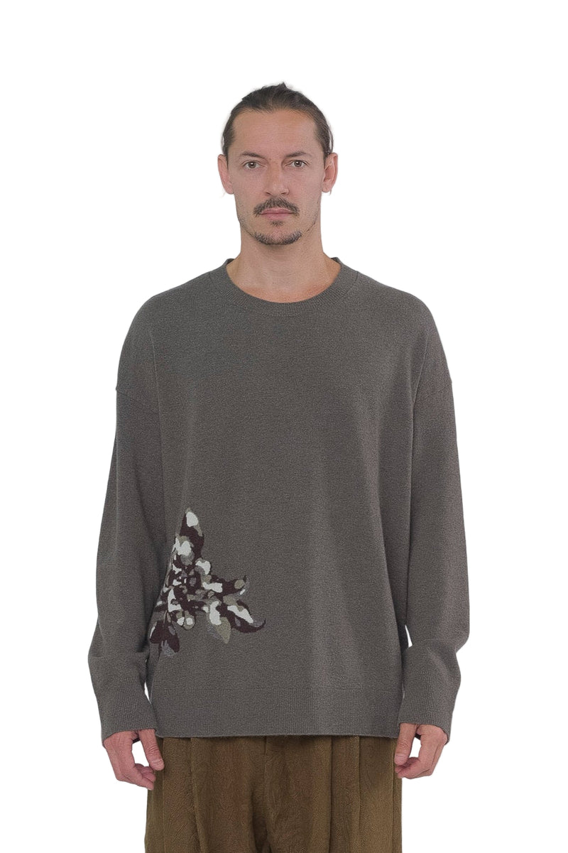 Green Flower Intarsia Sweater