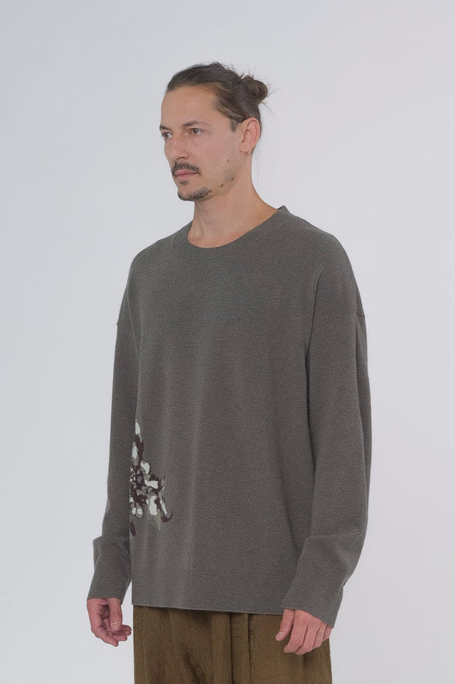 Green Flower Intarsia Sweater