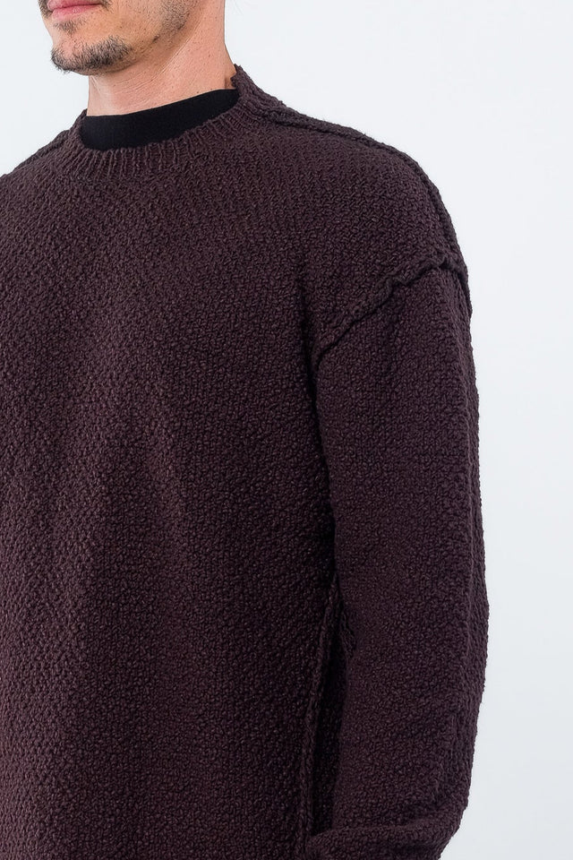 Gray Brown Slub Yarn Pullover