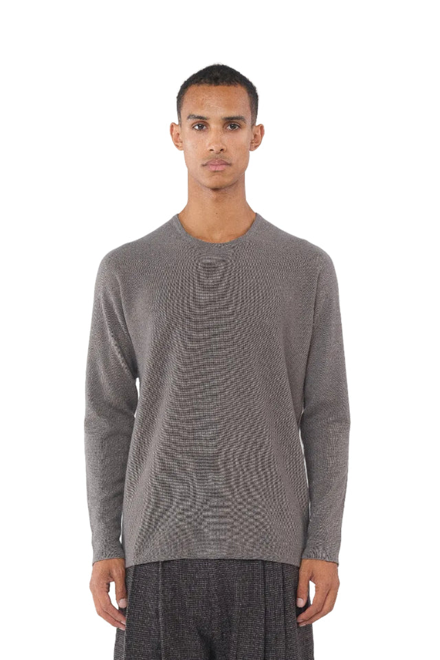 Grey Arched Shoulder Crewneck Sweater