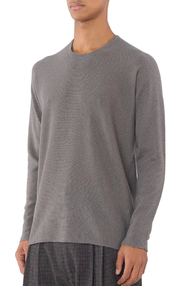 Grey Arched Shoulder Crewneck Sweater