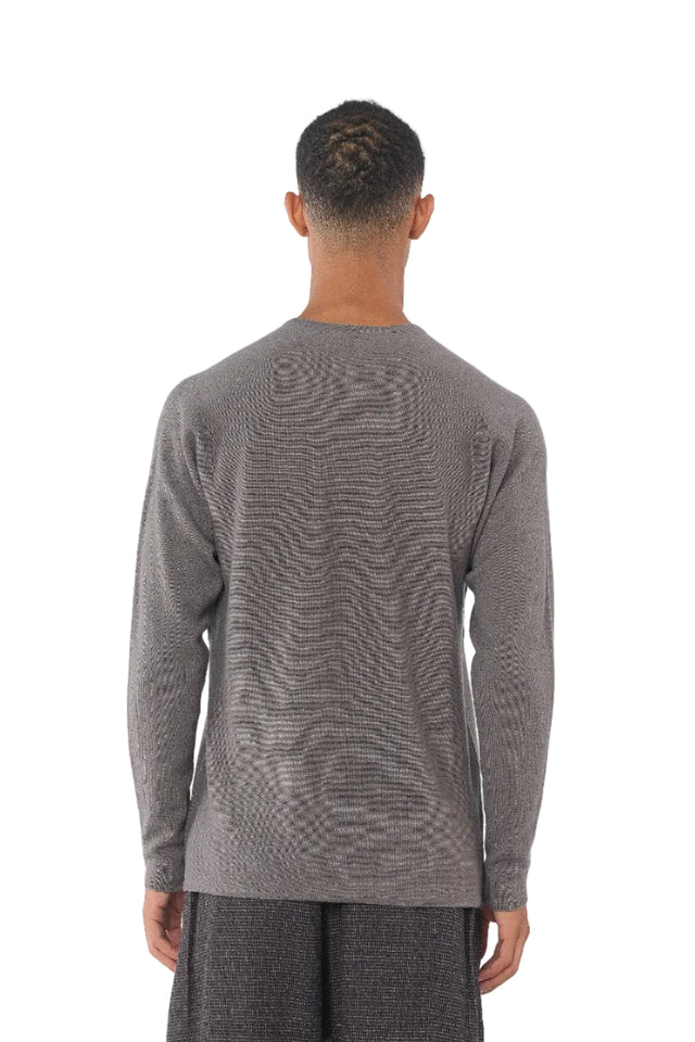 Grey Arched Shoulder Crewneck Sweater