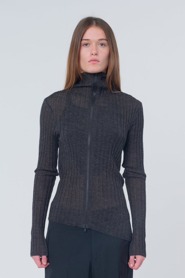 Diagonal Zip Cardigan
