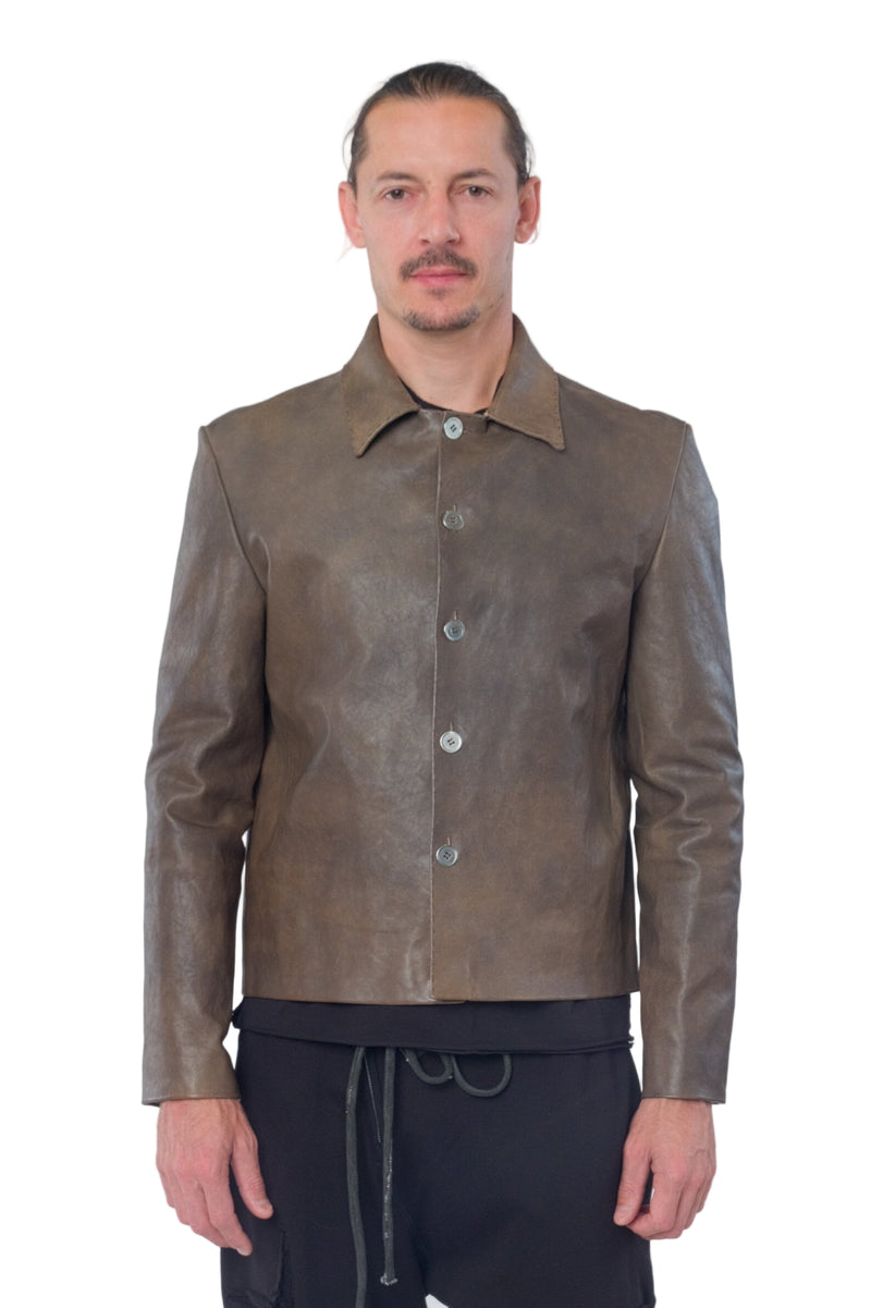 Grey Brown Leather Jacket