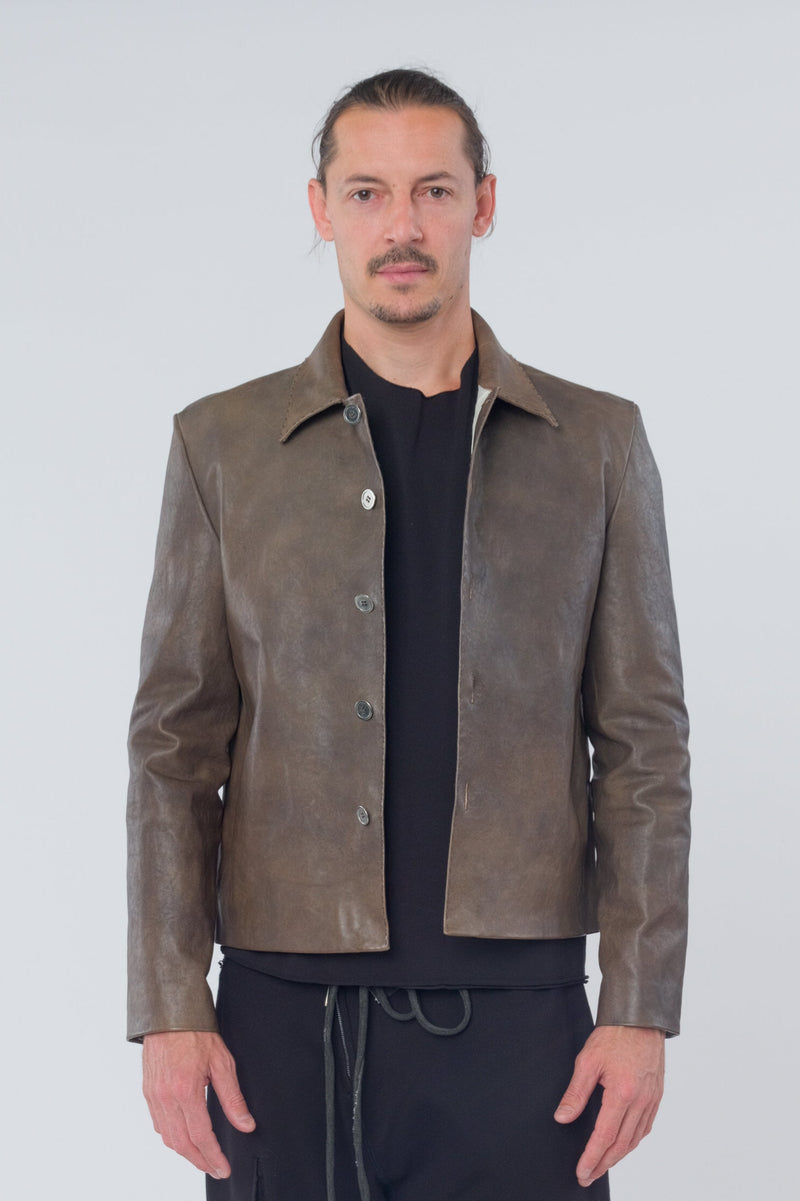 Grey Brown Leather Jacket