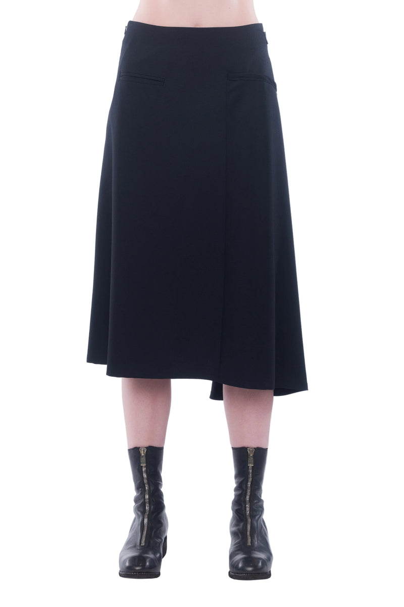 Wool Gabardine Draped Skirt