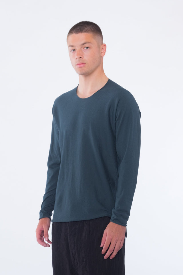 Green Crew Neck Arched Sweater