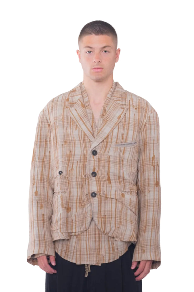 Gathered Plaid Blazer