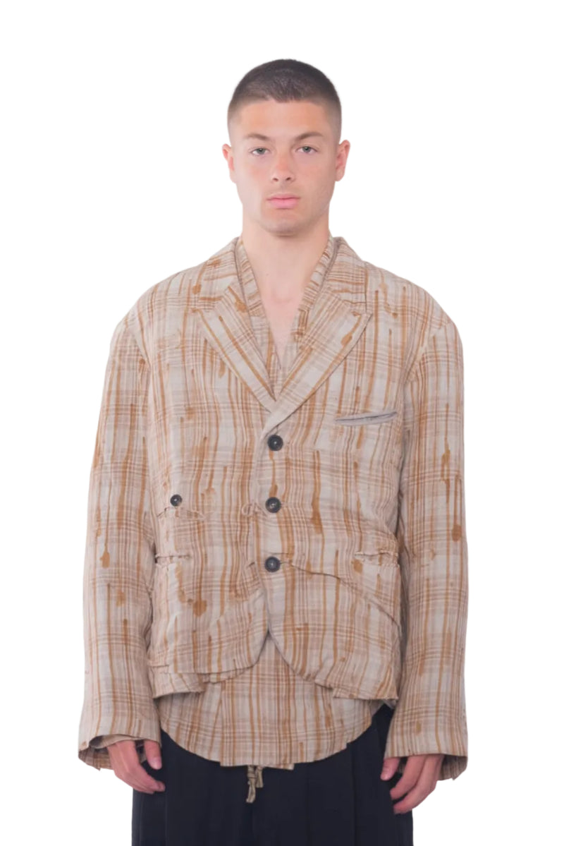 Gathered Plaid Blazer